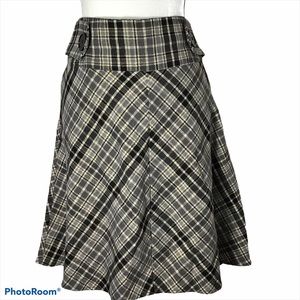 Vintage Black and Gray Plaid Twee Flare School Girl Skirt Small